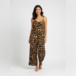 Jumpsuit Womens XL Leopard Print Viscose Rayon Romper Wide Leg Buggy